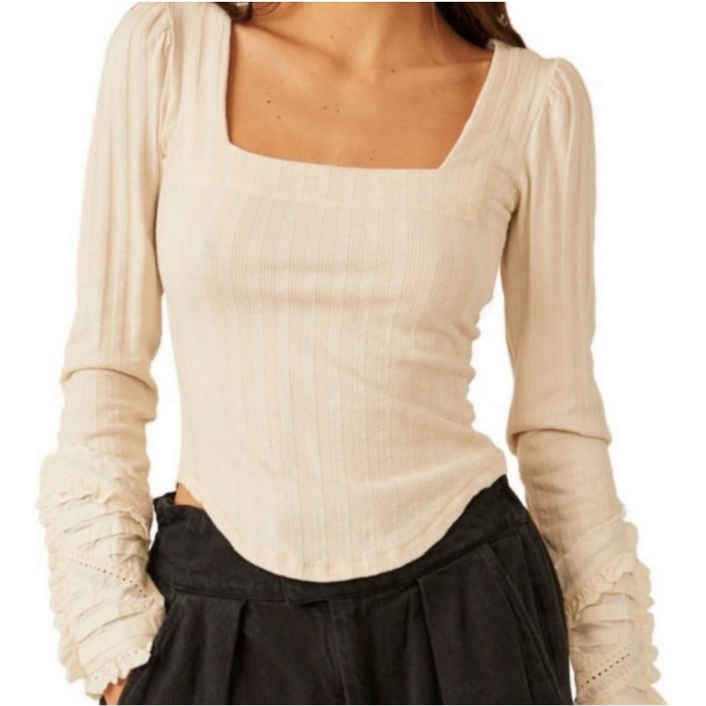 Freepeople Cream Lace Sleeve Blouse